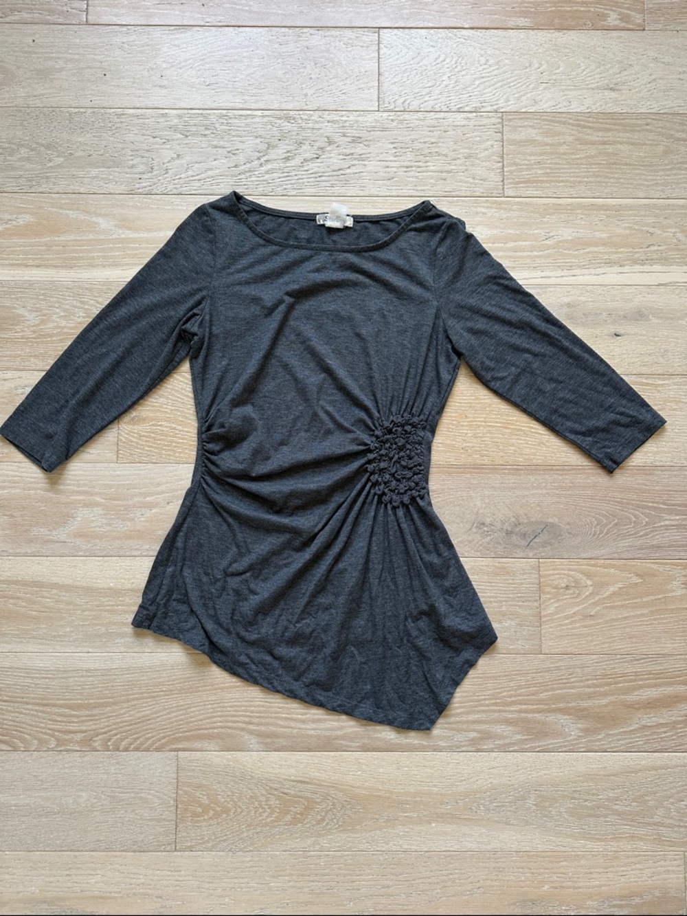 Women's Charcoal Gray Ruched Side Tunic Top Size Small